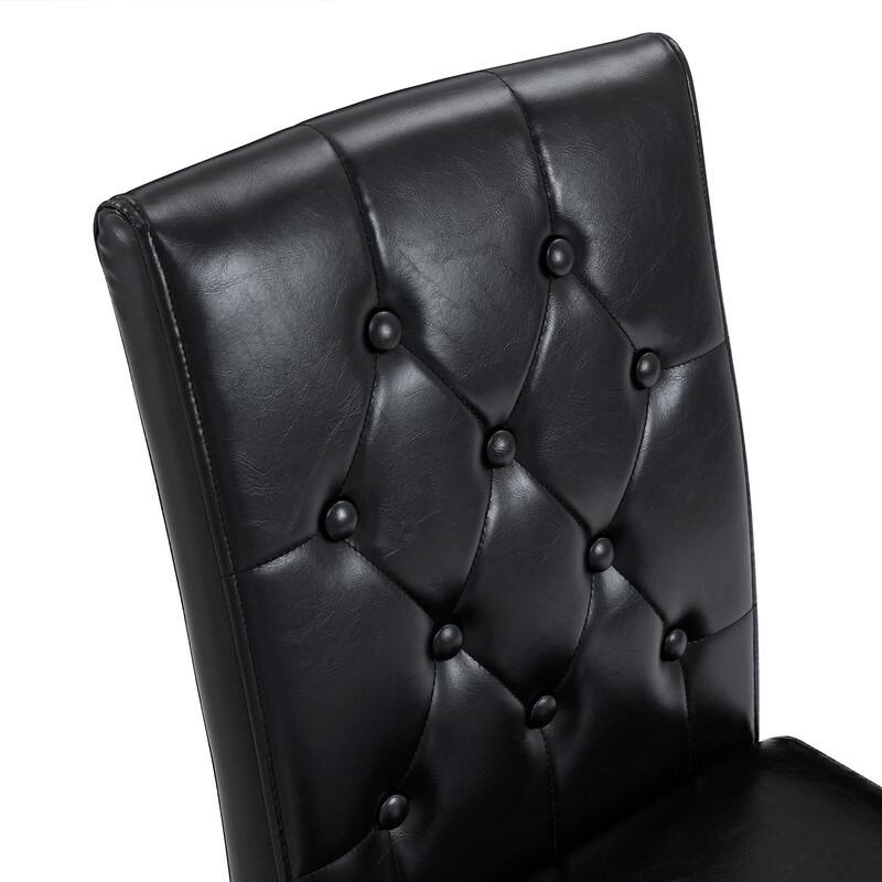 4-Pack Modern PU Dining Chairs with Buckle Backrest, Black Metal Legs, Set of 4