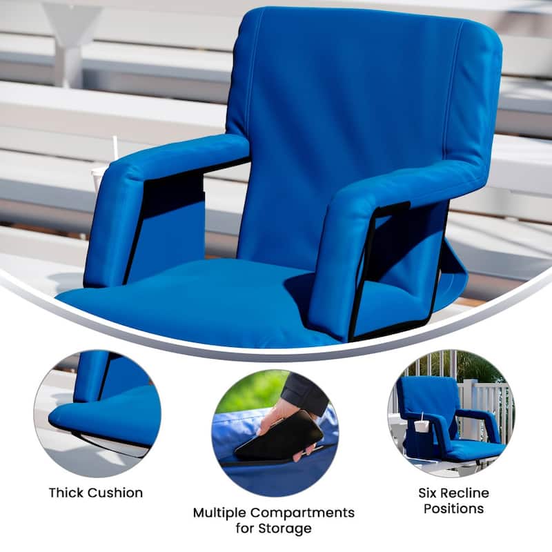 2 Pack Reclining Backpack Padded Stadium Chairs-Armrests & Storge Pockets