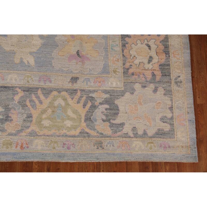 Oushak Turkish Large Rug Hand-Knotted Light Blue Wool Carpet - 10'0"x 13'8"