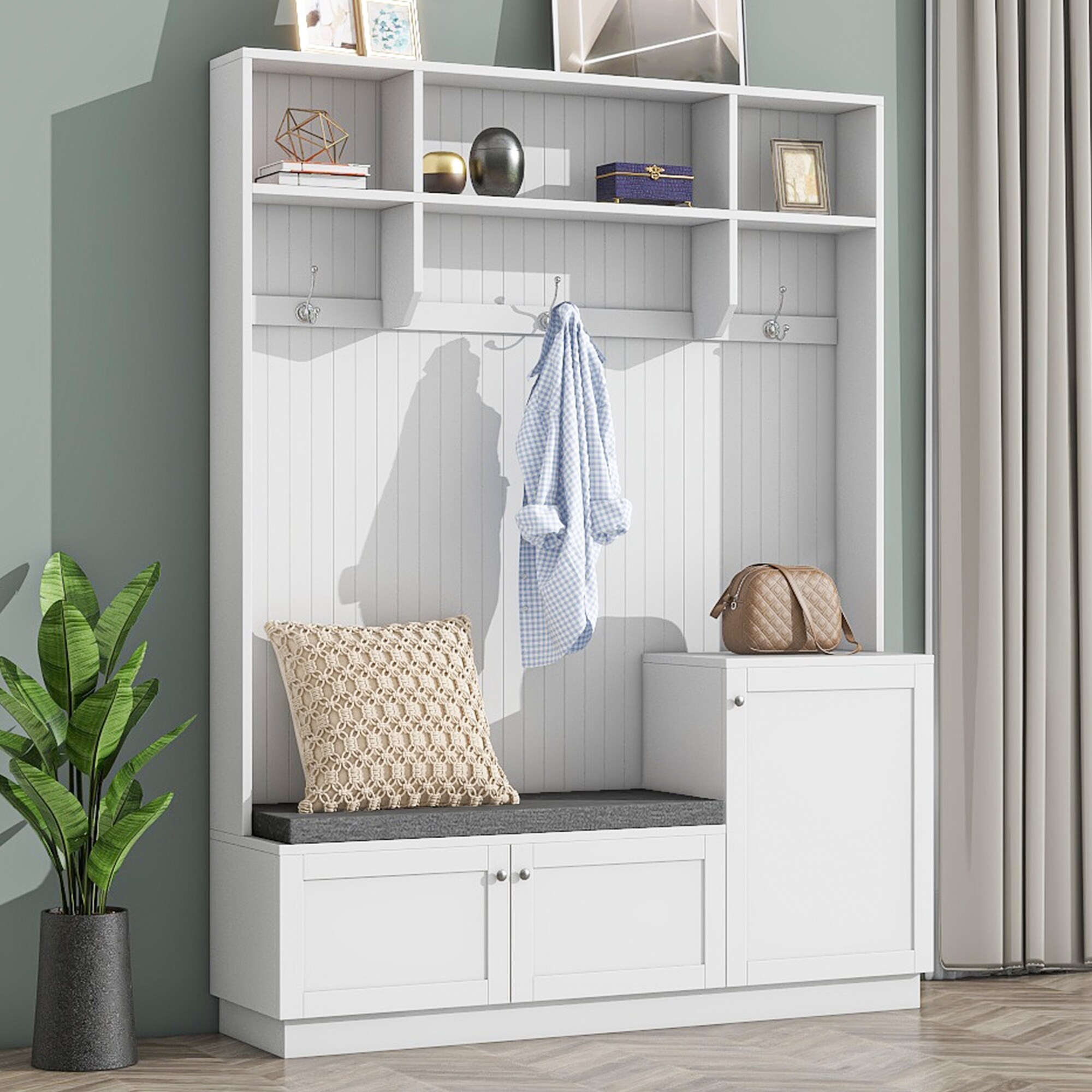 Hall tree with bench and shoe storage hotsell