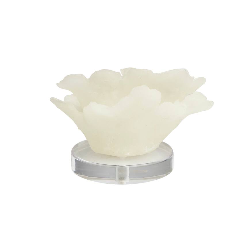 White Polystone Small Textured Coral Decorative Sculpture with Clear Acrylic Base