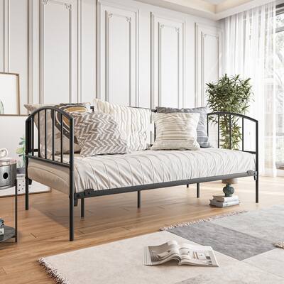 Metal Daybed Twin Size Industrial Day Bed Frames Arched Guest Daybeds for Living Room,Black