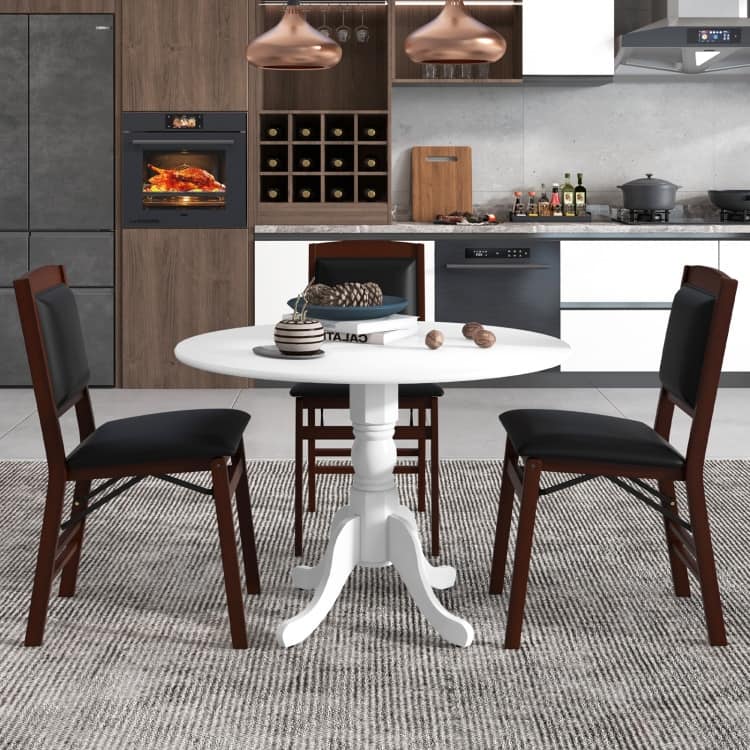 Wooden Dining Table with Round Tabletop and Curved Trestle Legs - 39.37" x 39.37" x 28.74"