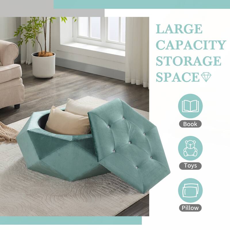 Elegant Velvet Polygon Diamond Tufted Storage Ottoman for Living Room and Bedroom