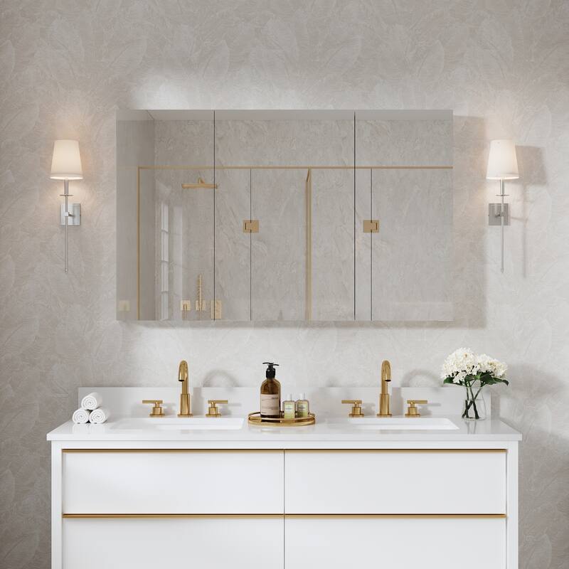 Recessed or Surface Wall Mount Bathroom Medicine Cabinet With Adjustable Glass Shelves