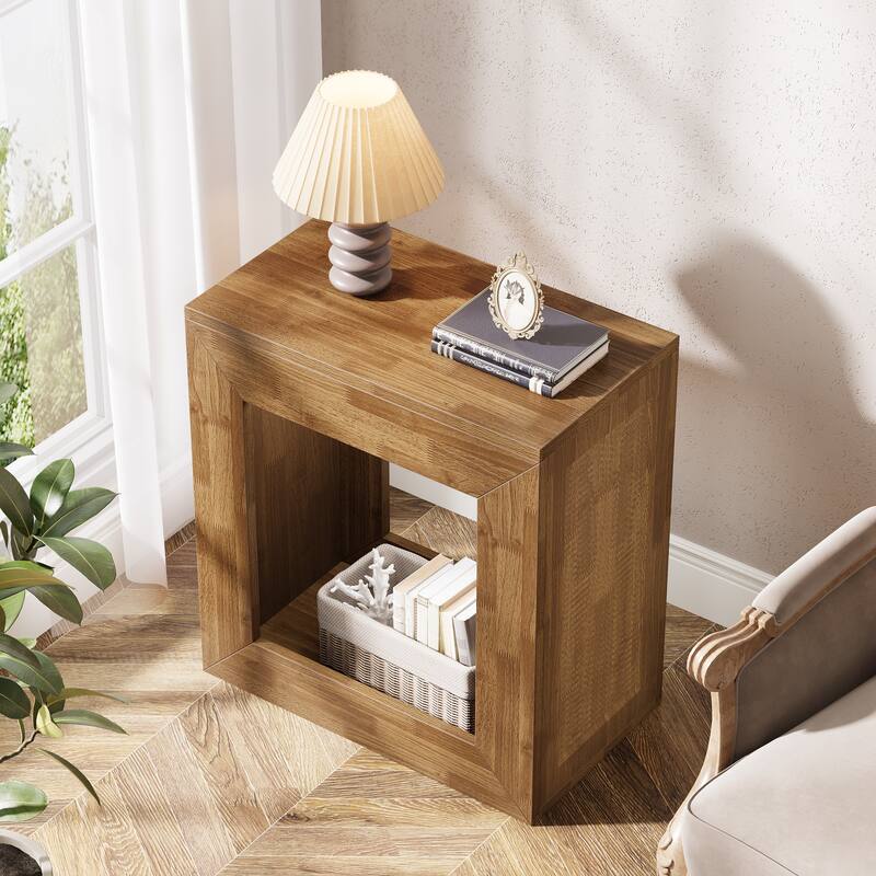 2-Tier Square End Table with Sturdy Base