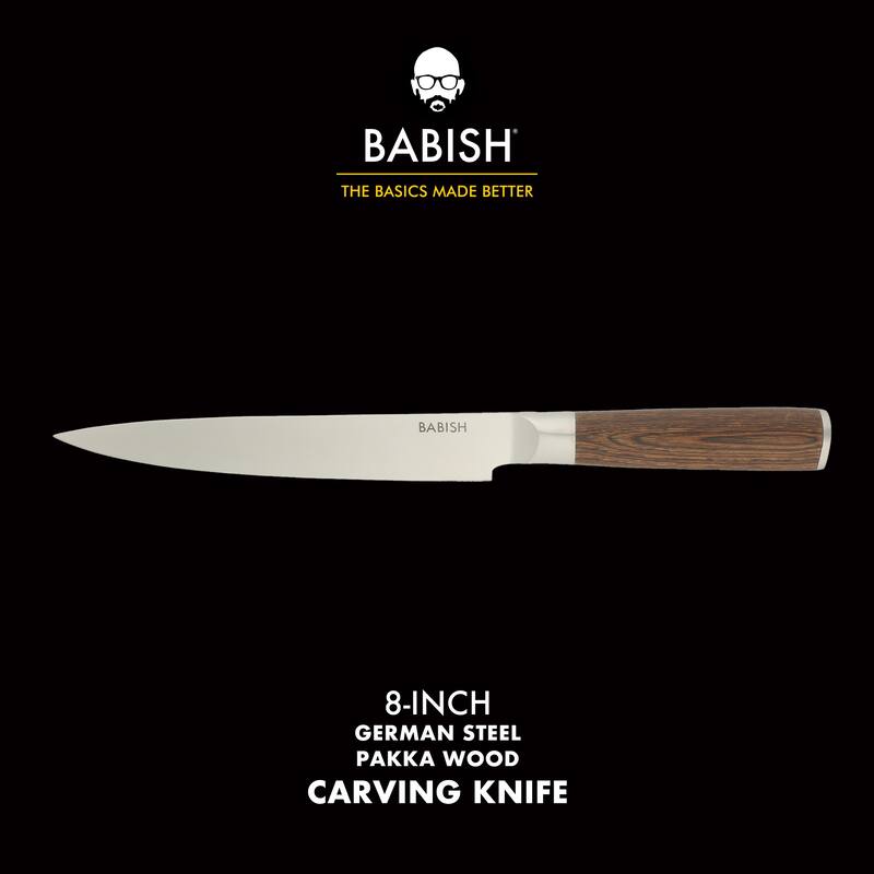 Babish High Carbon 1.4116 German Steel Full Tang 8-Inch Carving Knife - for Carving Meat, Turkey, Roast & BBQ