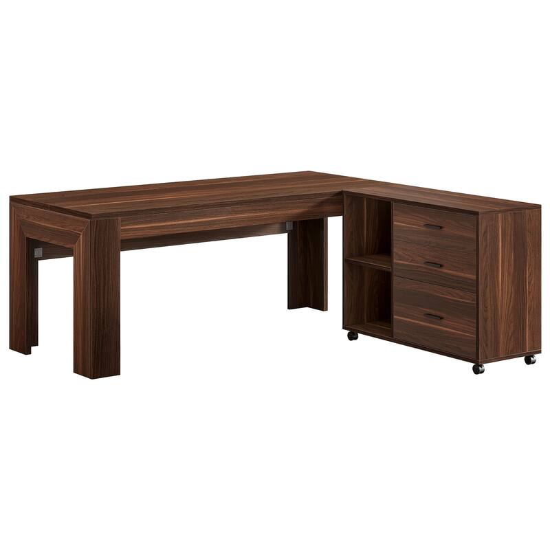 63" L Shaped Executive/Computer Desk/Table Mobile File Cabinet with Drawers/Shelves Home Office Business Furniture