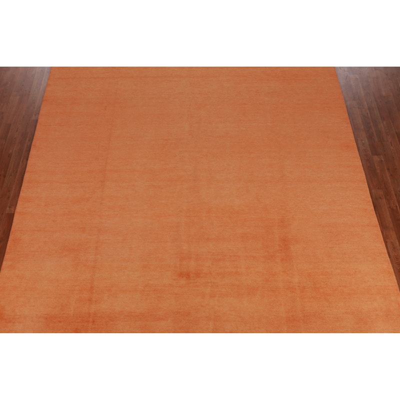 Hand Knotted Oriental 100% Wool Carpet Modern Solid Oranges & Rust Gabbeh Area Rug - 12' 2'' X 9' 0''
