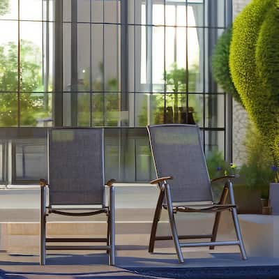 Set of 2 Folding Patio Chairs with Adjustable High Backrest