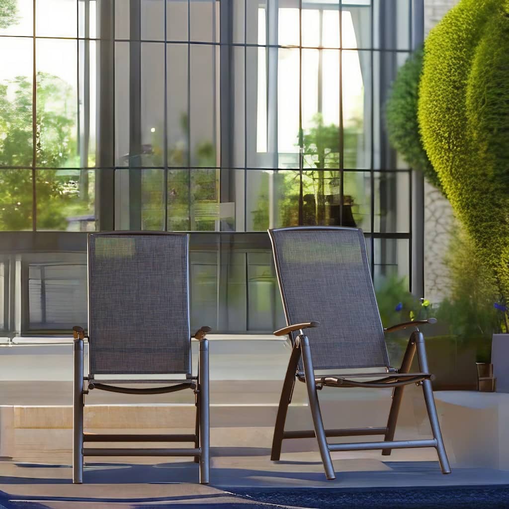 Set of 2 Folding Patio Chairs with Adjustable High Backrest