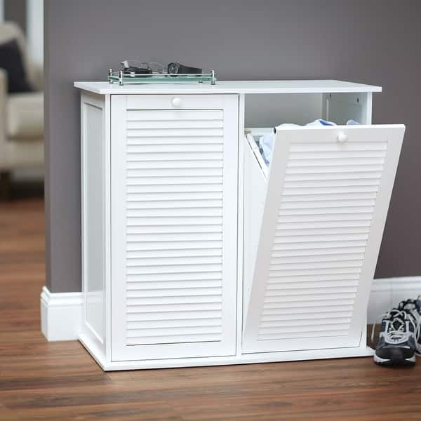 slide 2 of 43, Household Essentials Tilt-out Cabinet Laundry Sorter with Shutter Front White