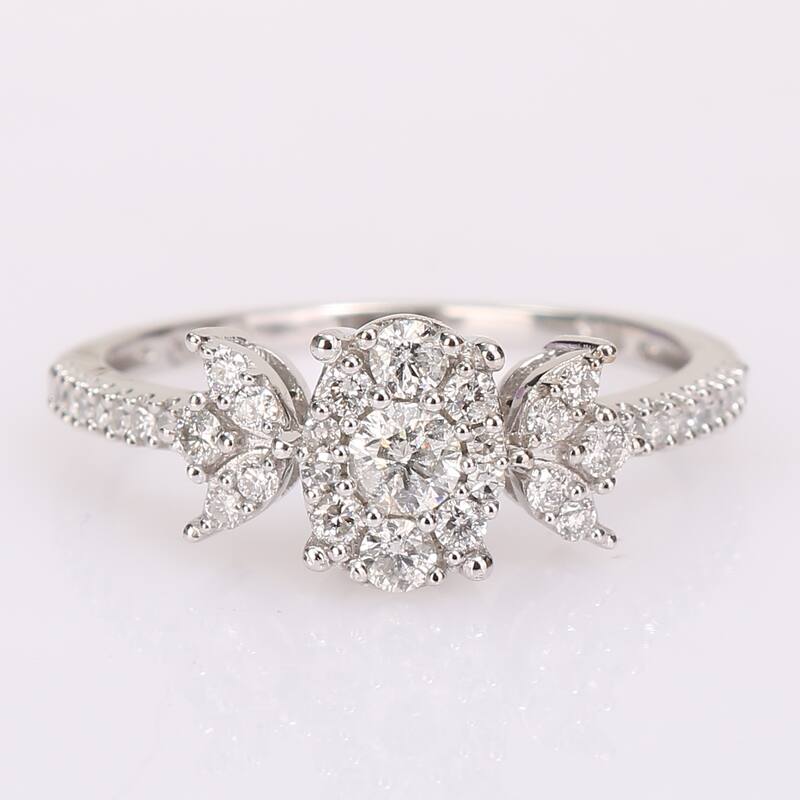 Miadora 10k White Gold 1/2ct TDW Diamond Floral Halo Engagement Ring