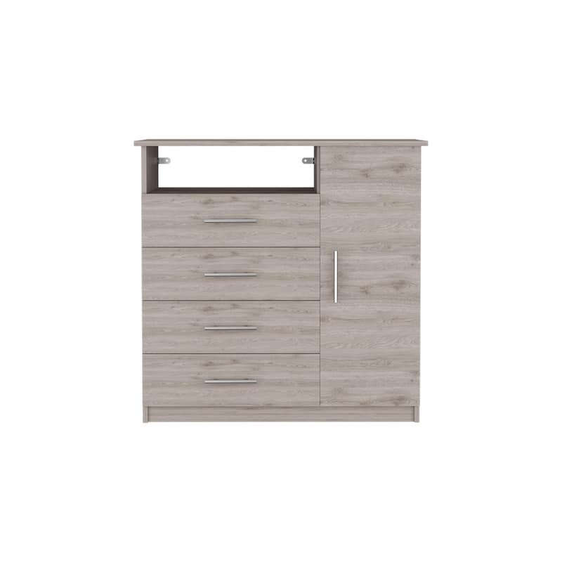 4 Drawer Dresser, Single Door Cabinet, One Open Shelf, Superior Top