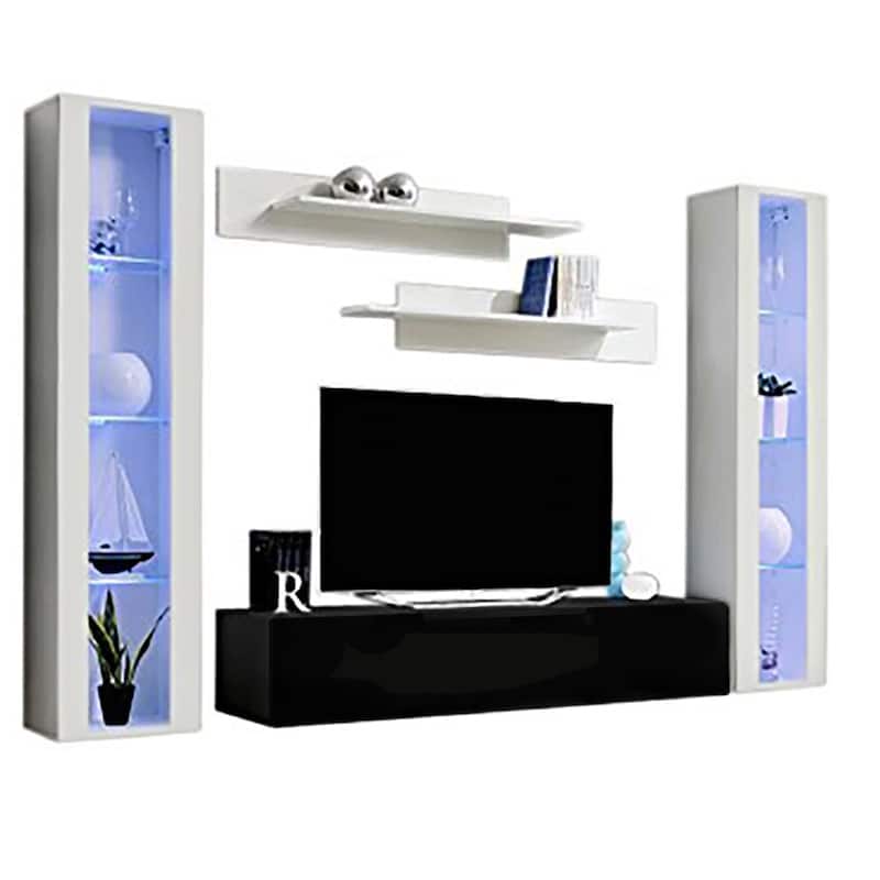 Fly AB2 30TV Wall-Mounted Floating Modern Entertainment Center - White/Black