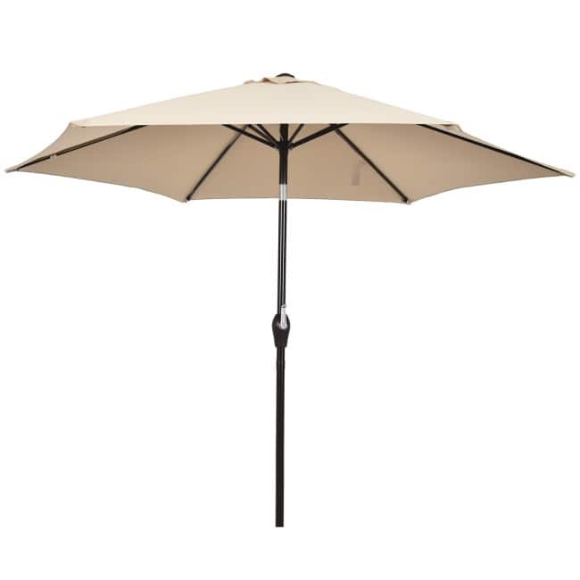 10FT Patio Umbrella 6 Ribs Market Steel Tilt with Crank Outdoor Garden without Weight Base