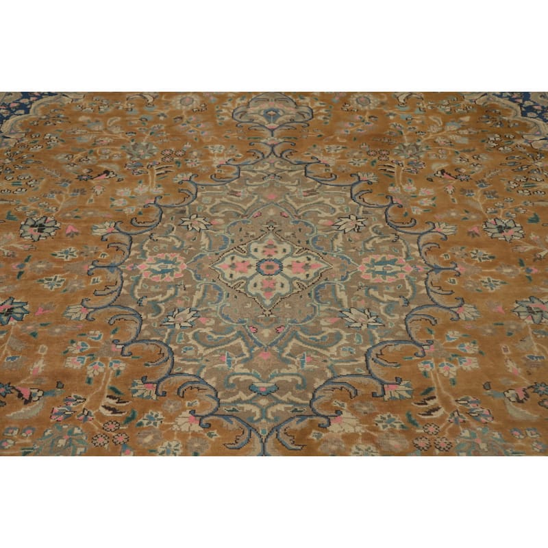 Hand Knotted Oriental 100% Wool Carpet Traditional Floral Oranges & Rust Tabriz Area Rug - 12' 6'' X 9' 9''