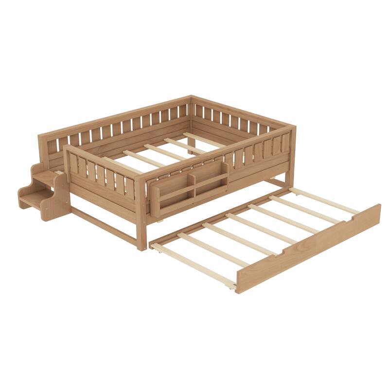 Full with Built-in Bookshelves and Small Staircase, High-Quality Safety Rails, and Trundle