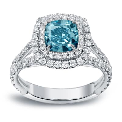 Auriya 18k Gold 2ctw Cushion-cut Blue Diamond Engagement Ring