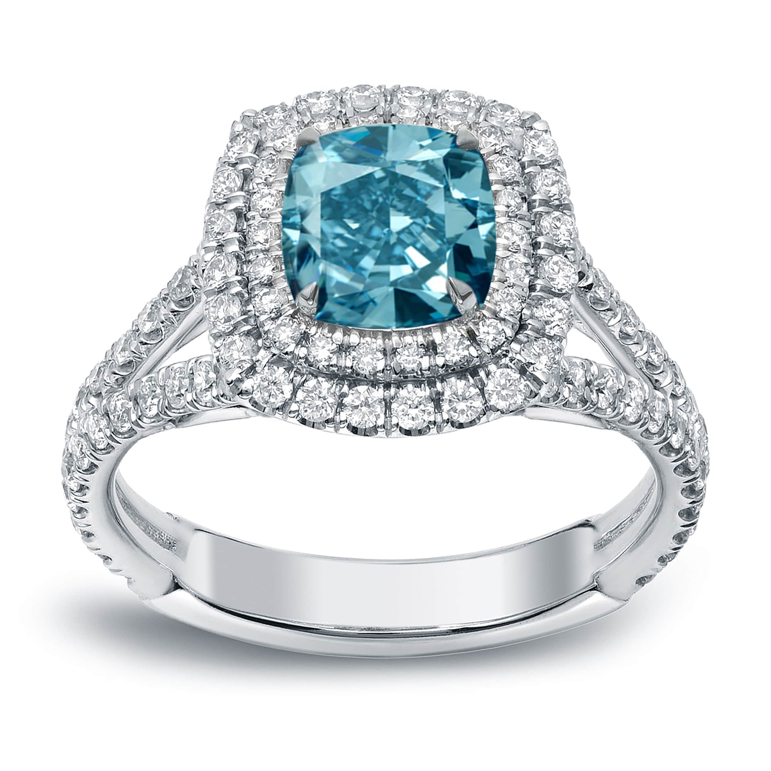 Auriya 18k Gold 2ctw Cushion-cut Blue Diamond Engagement Ring