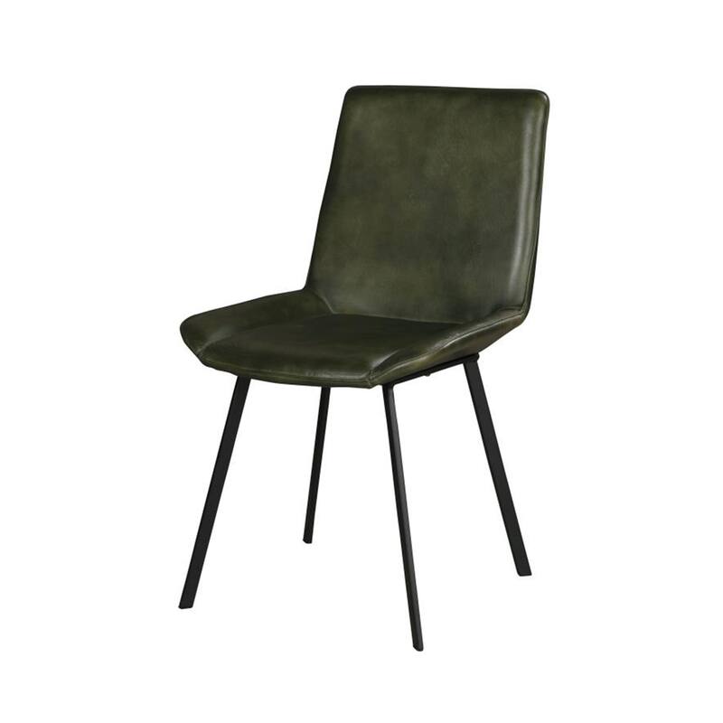 Isha Dining Chair Set of 2 with Rich Green Goat Leather, Black Iron
