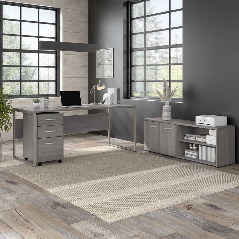 Hybrid 72W Computer Desk with Storage Set by Bush Business Furniture - Platinum Gray