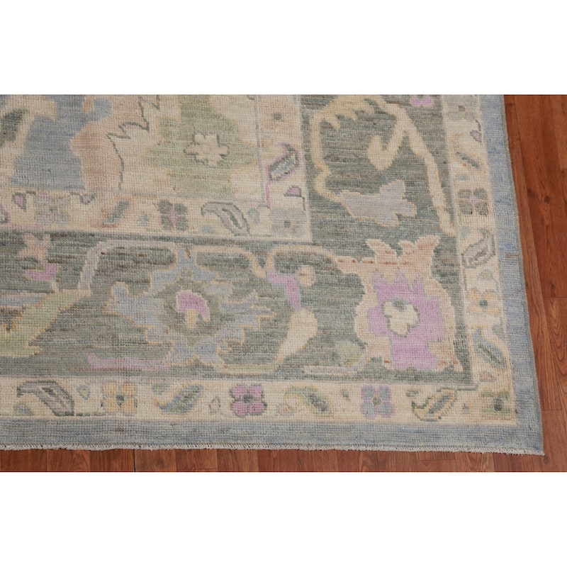 Hand Knotted Oriental 100% Wool Carpet Transitional All-Over Navy Blue & Blues Oushak Area Rug - 13' 7'' X 10' 0''