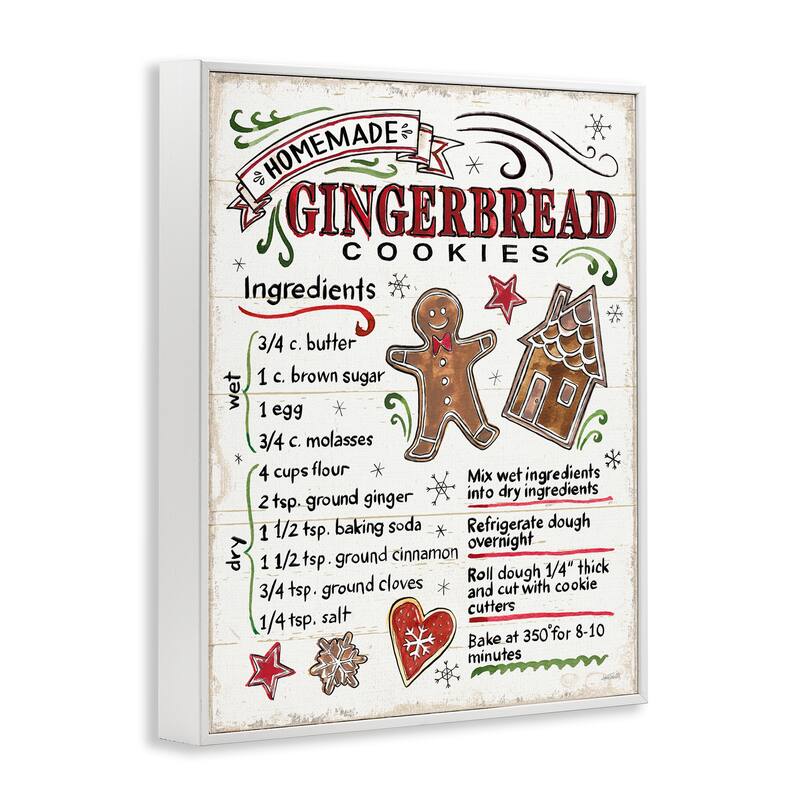 Stupell Homemade Gingerbread Cookies Holiday Cooking Instructions Framed Wall Art - Red