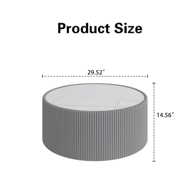 GDFStudio - Modern Sintered Stone Top Round Coffee Table with PU Leather Wrapped Cylinder Base