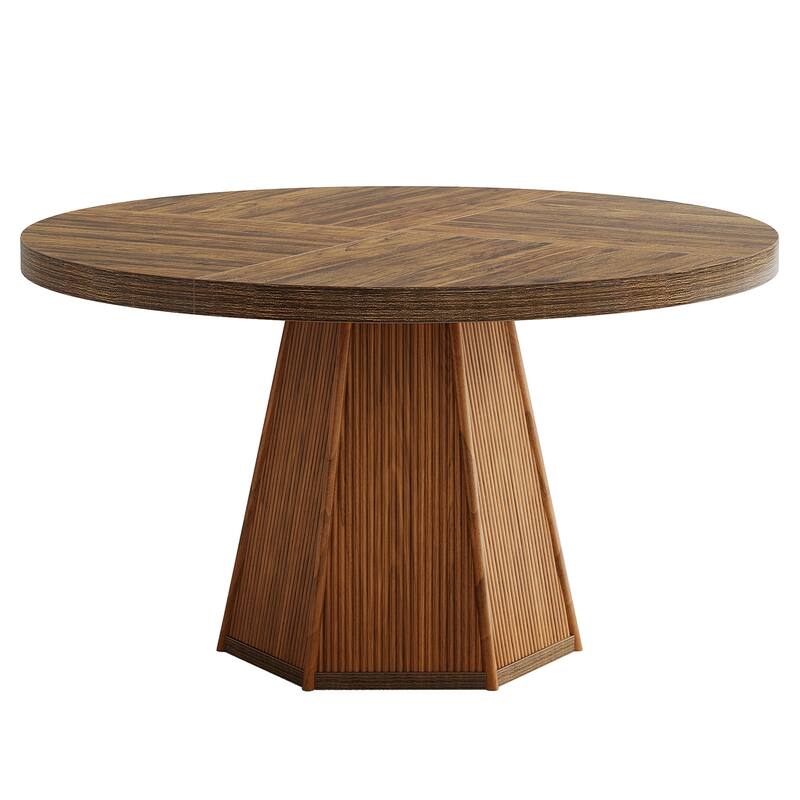 47" Industrial Wooden Round Dining Table with Pedestal for 4