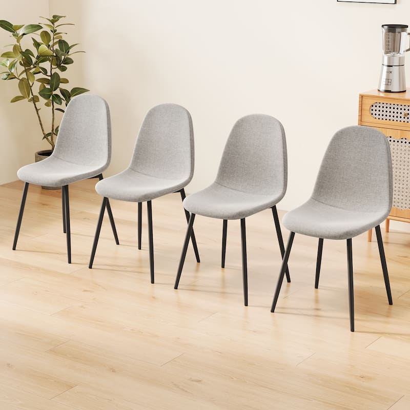 Linen 4 Piece Kitchen Dining Chair Set with Upholstered Cushion, Black Metal Legs for Dining Room Living Room Office Bedroom