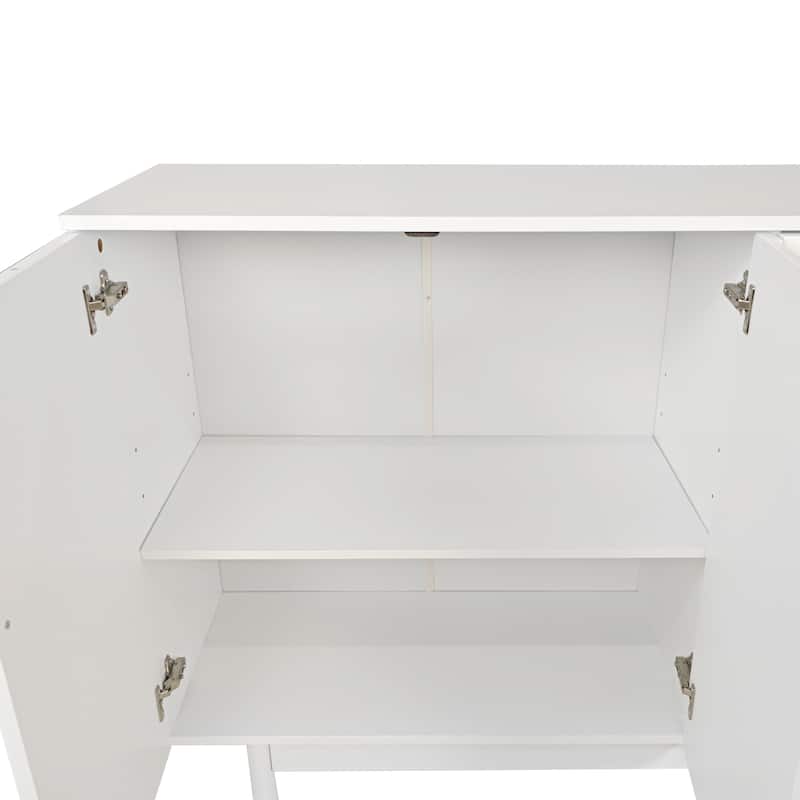 Modern 4 Door Intaglio Storage Cabinet with Adjustable Shelf, Stylish and Accent Cabinet with Pine Legs, Buffet Sideboard