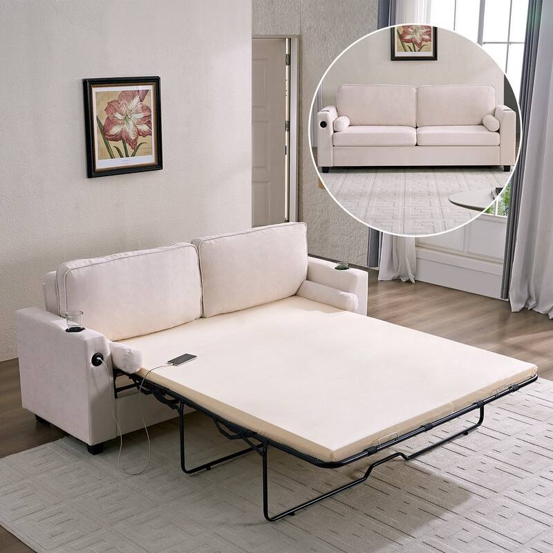 Mixoy Pull Out Loveseat Sofa,Sleeper Sofa Bed with Mattress,Cup Holder