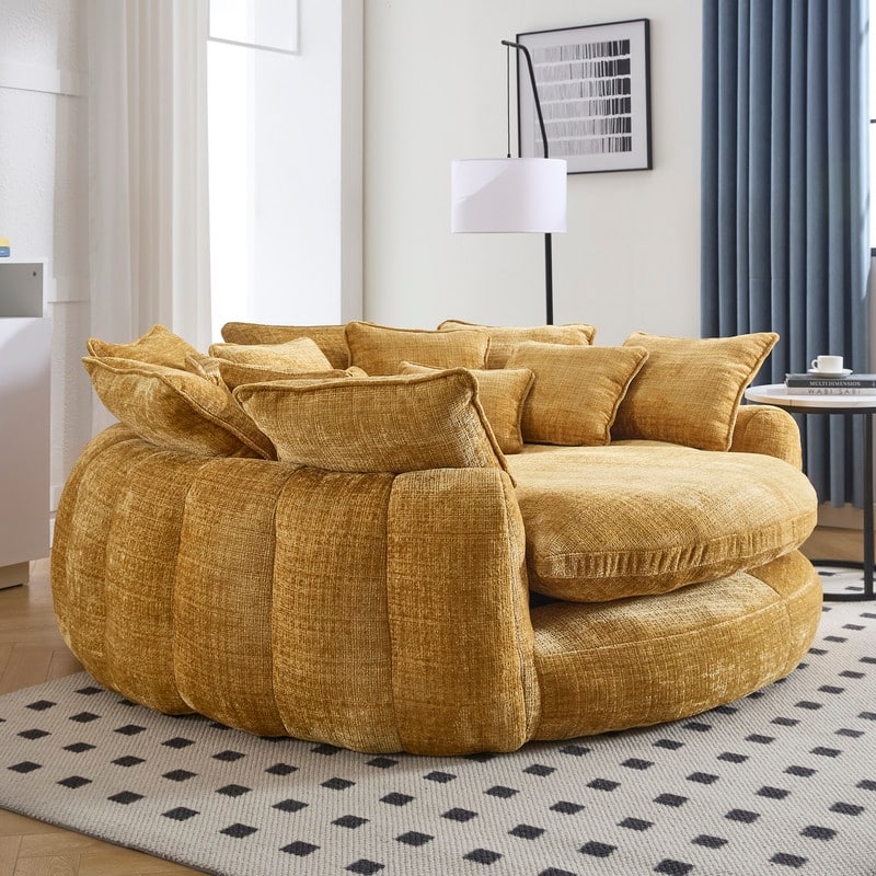 81.10" Double Bread Extra Large Round Sofa Bed with Armrests and Large Cushions