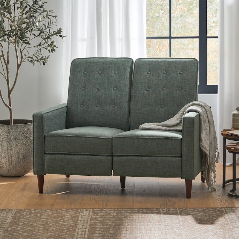Denison Upholstered Loveseat Pushback Recliner by Christopher Knight Home - Dark Espresso/ Grey/ Fabric