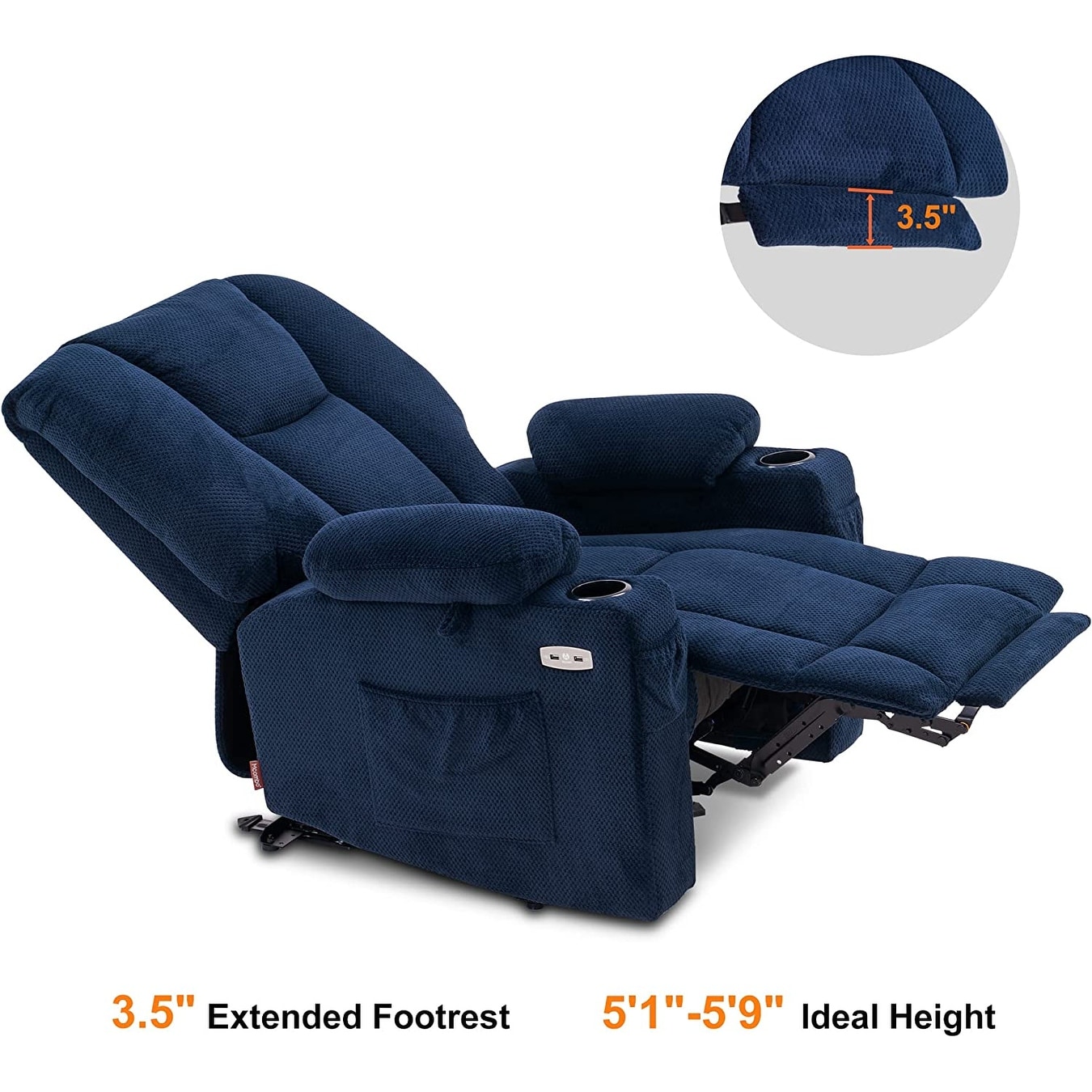 MCombo Electric Power Lift Recliner Chair with Massage and Heat for  Elderly, Extended Footrest, USB Ports, Fabric 7529 - On Sale - Bed Bath &  Beyond - 34440325