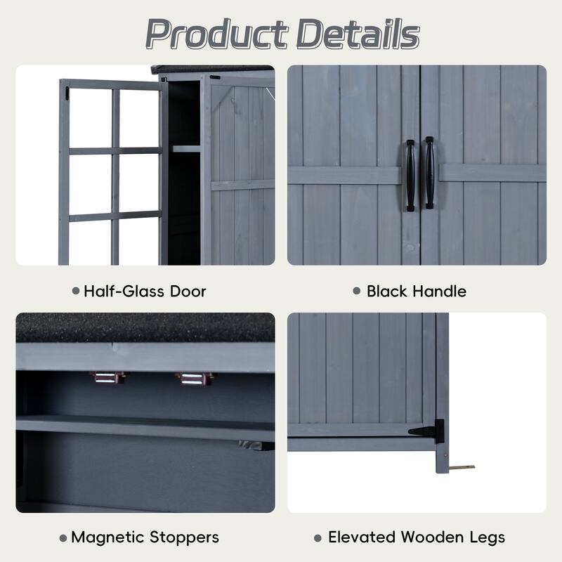 72" Large Patio Garden Shed with Waterproof Roof, Outdoor Storage Cabinet with Workstation & Hooks