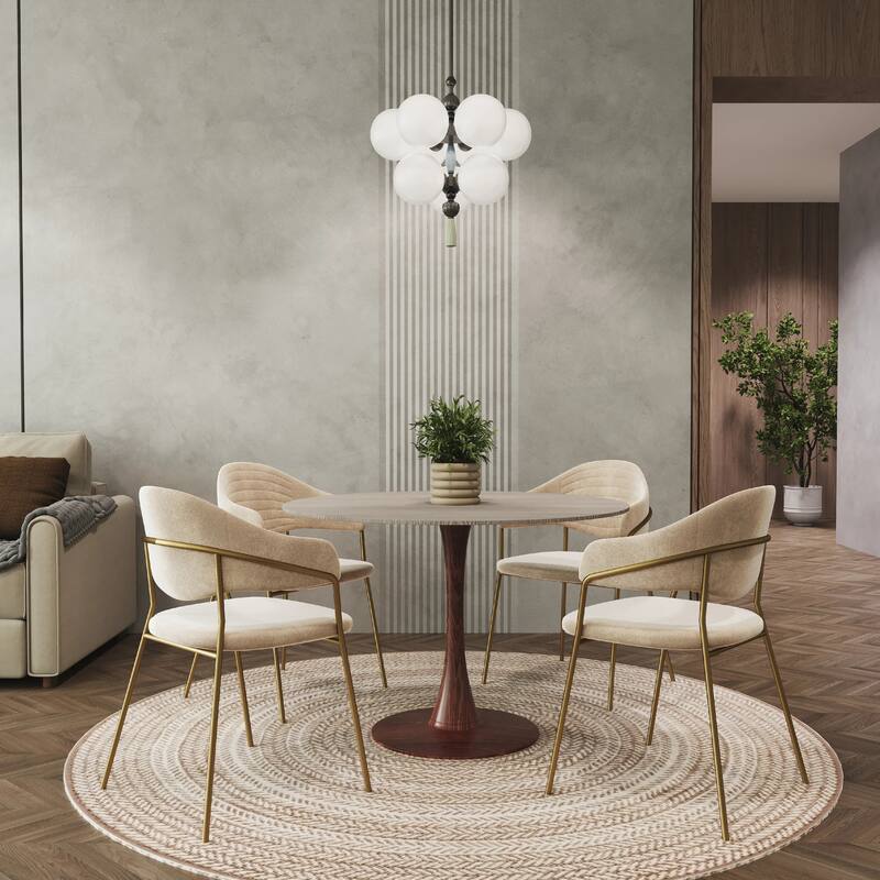 Bristol 35" Round Dining Table with MDF Top and Walnut Steel Pedestal Base for Modern Kitchen and Dining Room