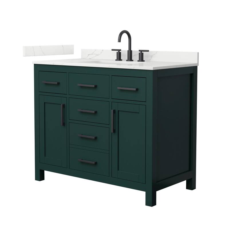 Wyndham Collection WCG2424-42S-QTZ-US3MXX Beckett 42" Free Standing - Green / Giotto Quartz Top / Matte Black Hardware
