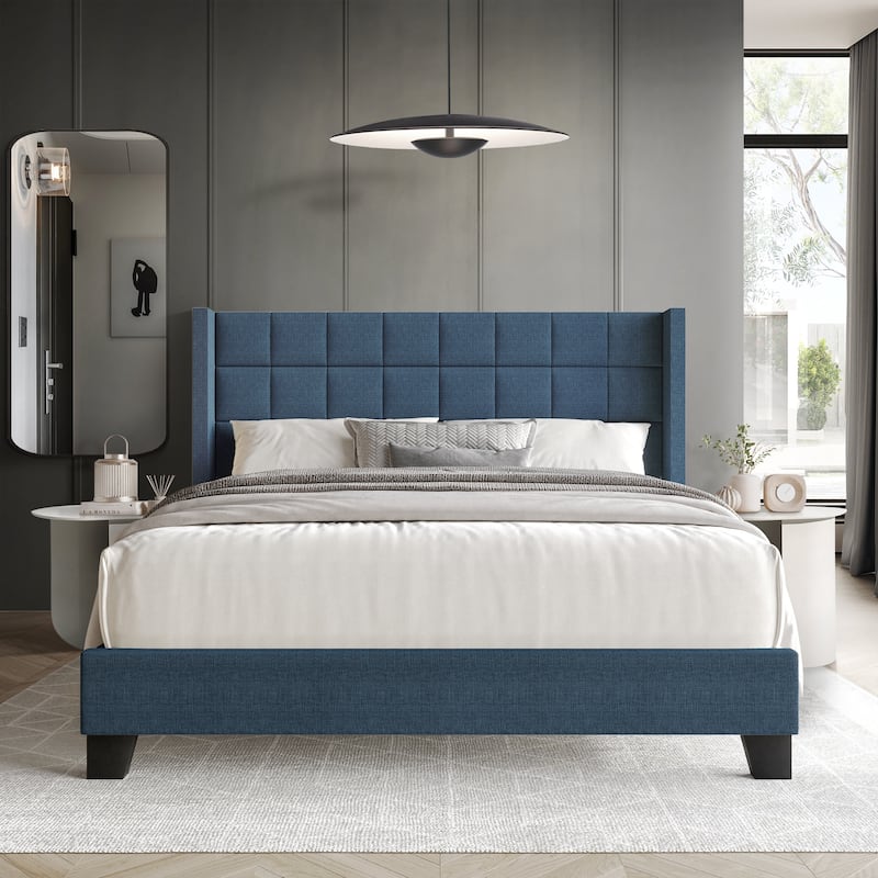 CraftPorch Wingback Linen Upholstered Panel Bed
