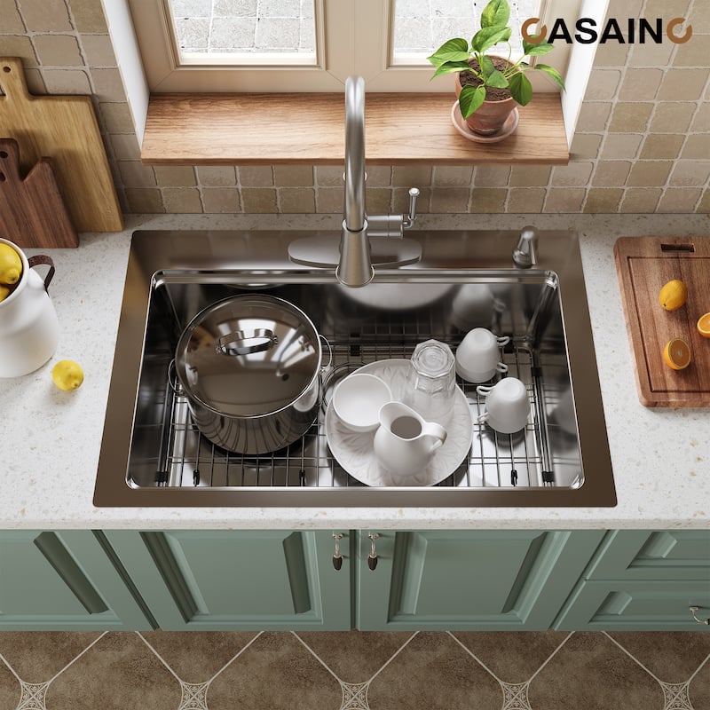 33 in. Drop-in Single Bowl Brushed Stainless Steel Workstation Kitchen Sink with Accessories, cUPC Certified