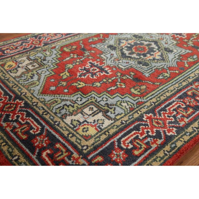 Geometric Heriz Serapi Indian Accent Rug Hand-Knotted Wool Carpet - 3'0"x 4'11"