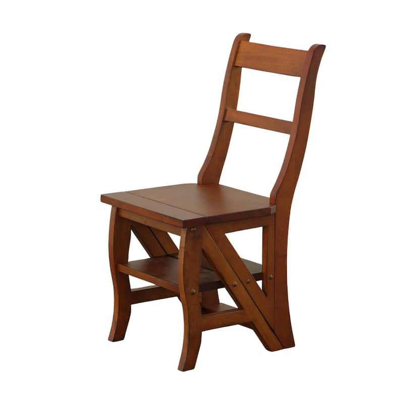 2 in 1 Solid Folding Library Ladder Chair - 34" - Chestnut Brown