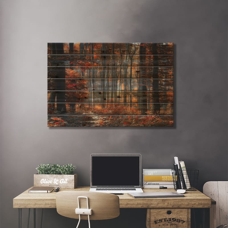 Painting Forest Print On Wood by Ildiko Neer - Multi-Color
