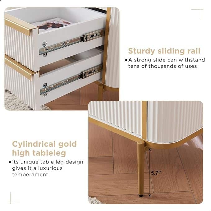 Modern Luxury Fluted Nightstand with faux marble tabletops, End Table