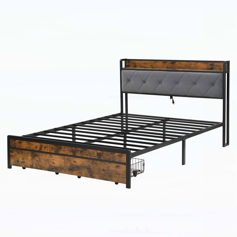 Versatile Storage Bed with LED Lights and Headboard for Comfortable Sleep