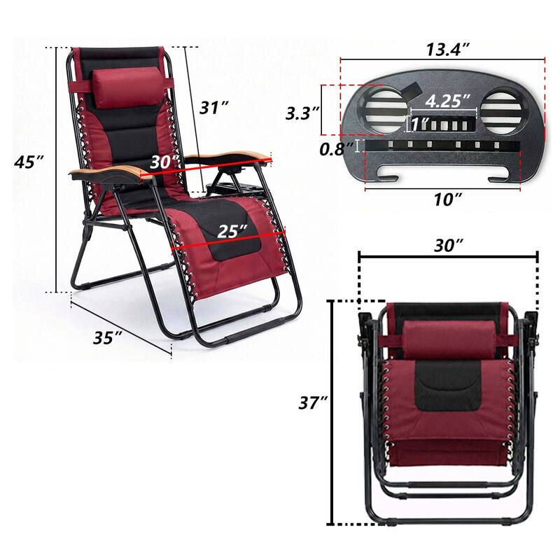 Oversized Padded Zero Gravity Chair,Foldable Patio Recliner,30"Wide Seat Anti Gravity Lounger with Cup Holder,Support 400 LBS