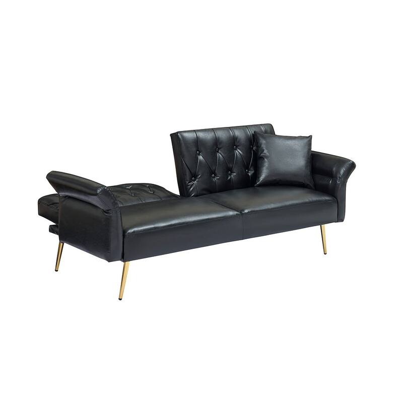 Futon Sofa Bed, Faux leather Foldable Couch Convertible Loveseat Sleeper Daybed with Adjustable Armrests for Small Space