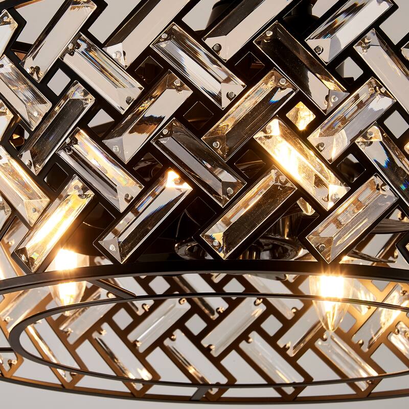 Sofucor 18" Bladeless Crystal Caged Ceiling Fan with Light,Remote,6 Speed Enclosed,Reversible Motor for Bedroom Living Room