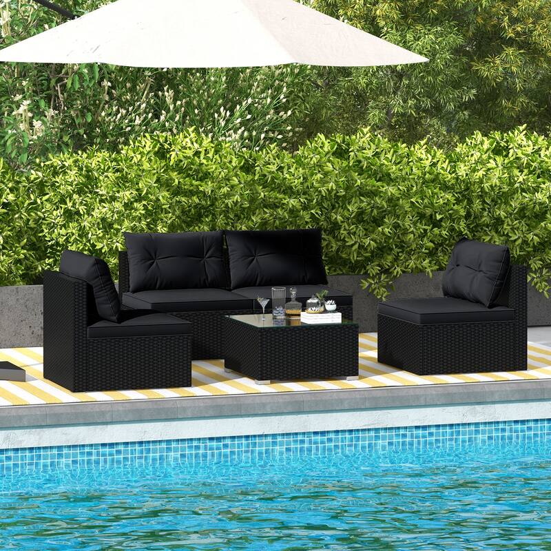 Stylish 5-Piece Outdoor Seating Set with Cushions and Table